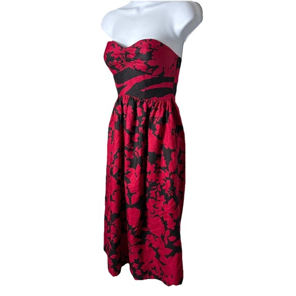 Tibi New York Red & Black Floral Strapless Cocktail Dress Size 2 Silk Wool Blend - Picture 9 of 9